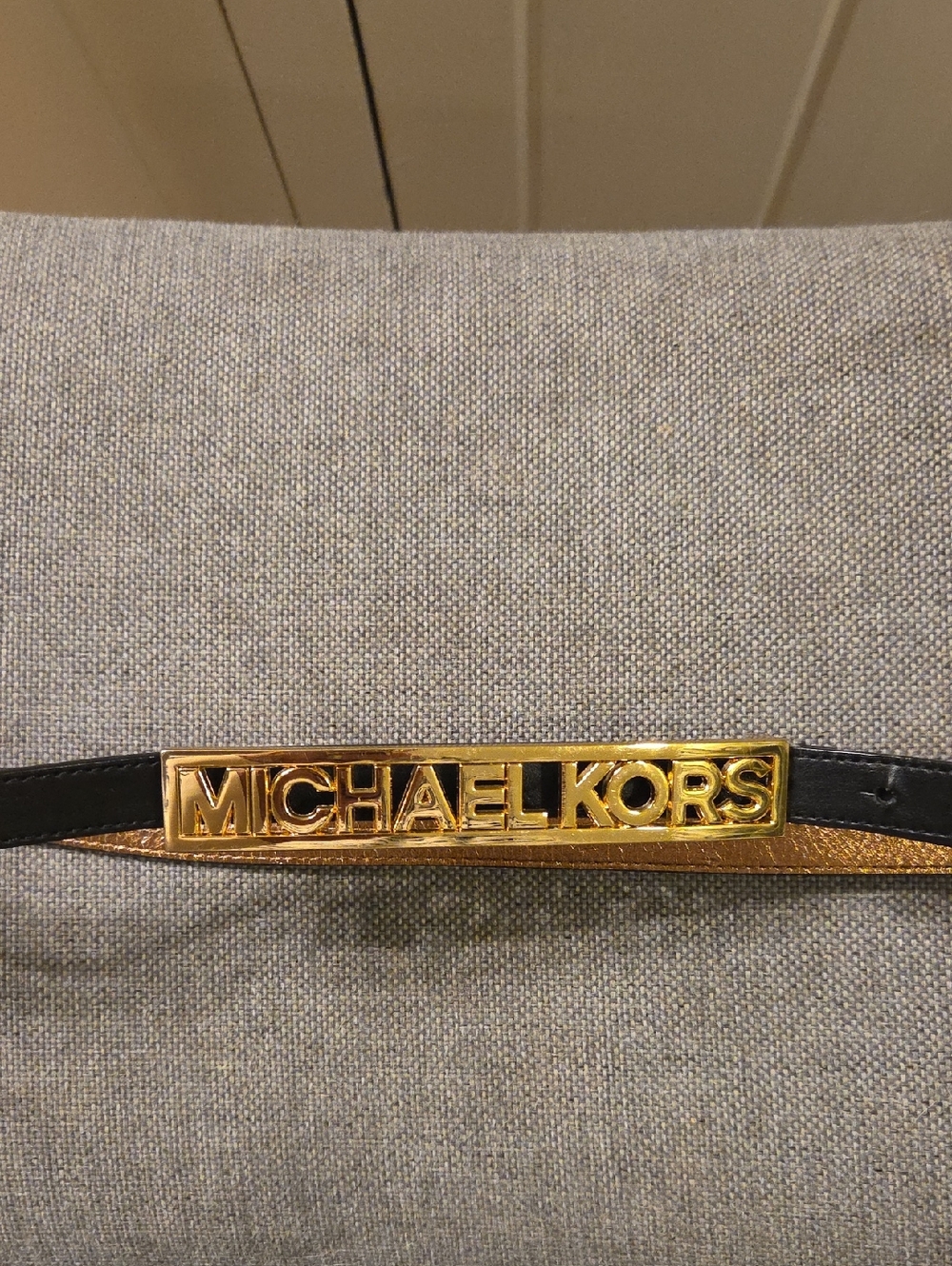 Michael Kors Black Belt with Gold Logo Plate